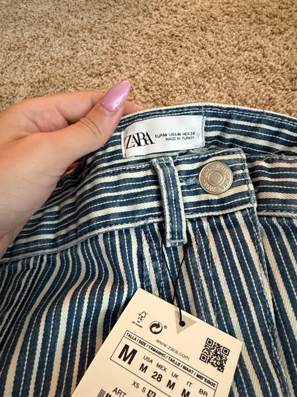 Zara Blue and White Striped Denim mini dress - Picture 2 of 3